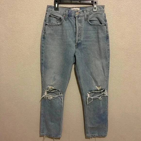 AGOLDE Riley High Rise Straight Crop in Whiplash Distressed Jeans - Picture 2 of 9
